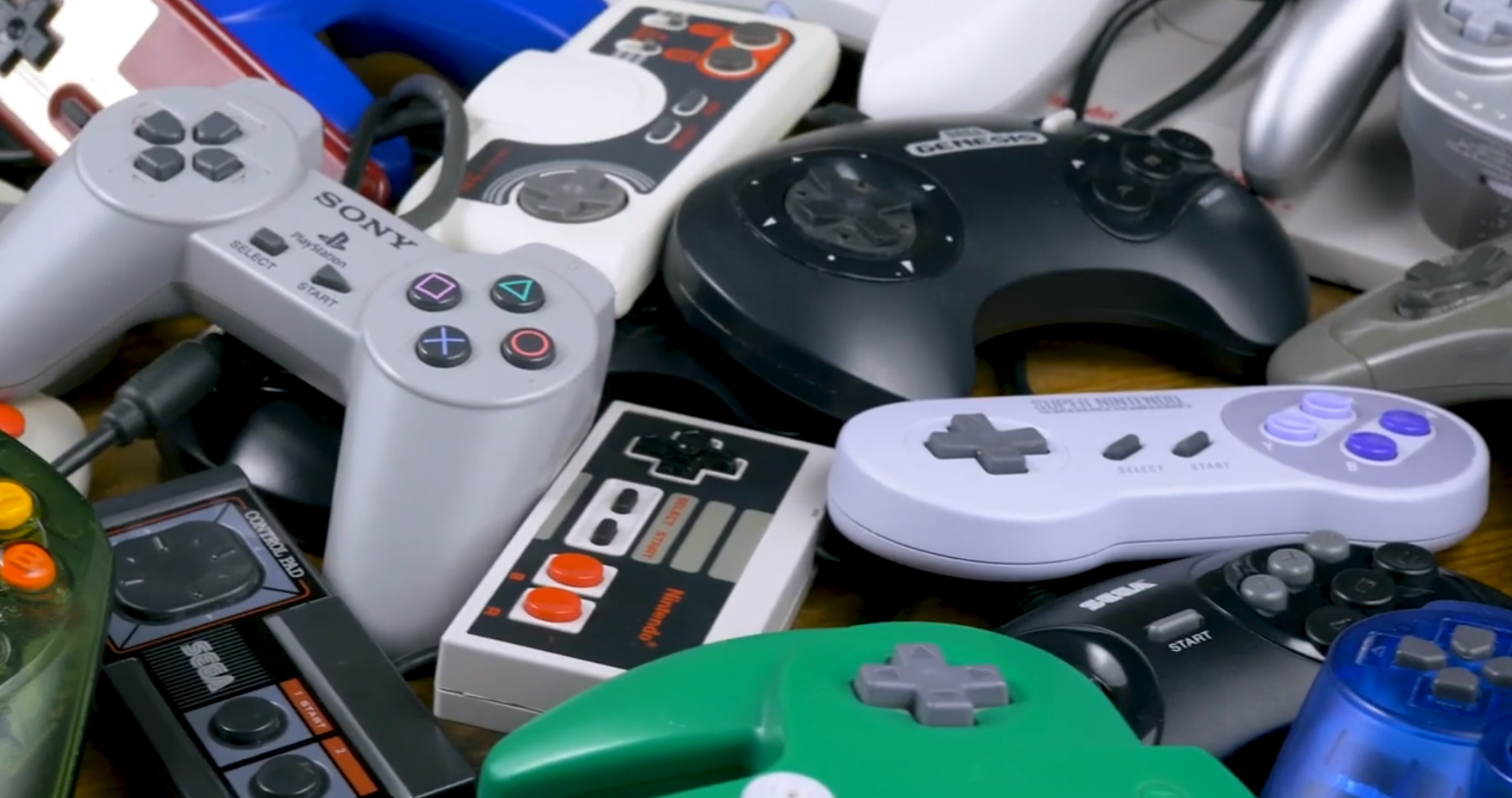 pile of gaming controllers