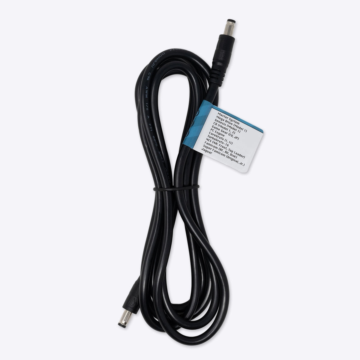RetroTap DC Power Cable for SMS, Genesis 1, NES, SFC, Famicom, PCE, TG16, Jaguar (5.5 x 2.1 mm)