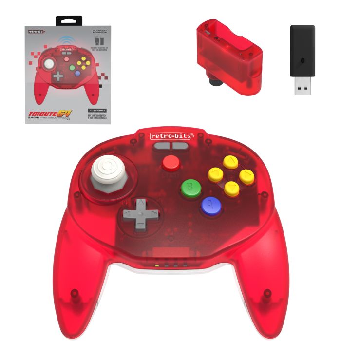 Tribute64 2.4GHz Wireless Controller - Clear Red (Watermelon)