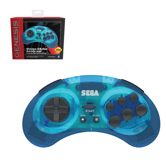 SEGA Genesis 8-Button Arcade Pad ft. Bluetooth Technology - Clear Blue - CastleMania Games