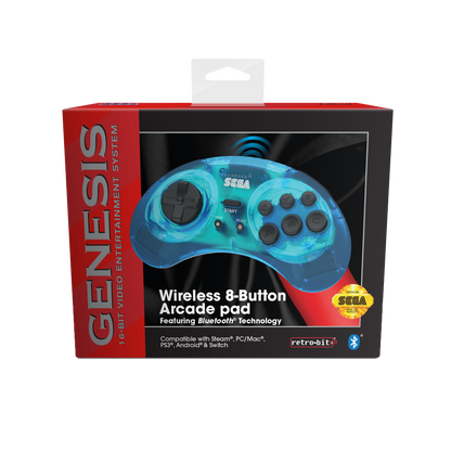 SEGA Genesis 8-Button Arcade Pad ft. Bluetooth Technology - Clear Blue - CastleMania Games