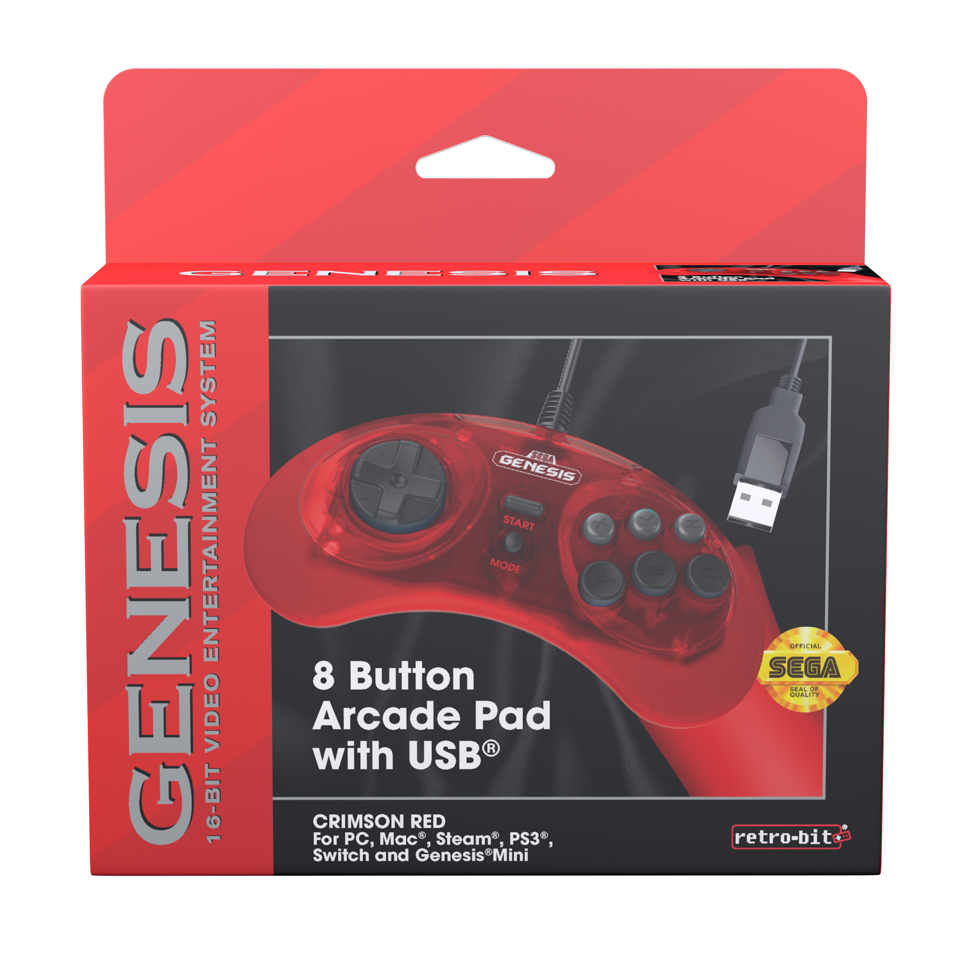 SEGA Genesis 8-Button USB Arcade Pad - Crimson Red - CastleMania Games