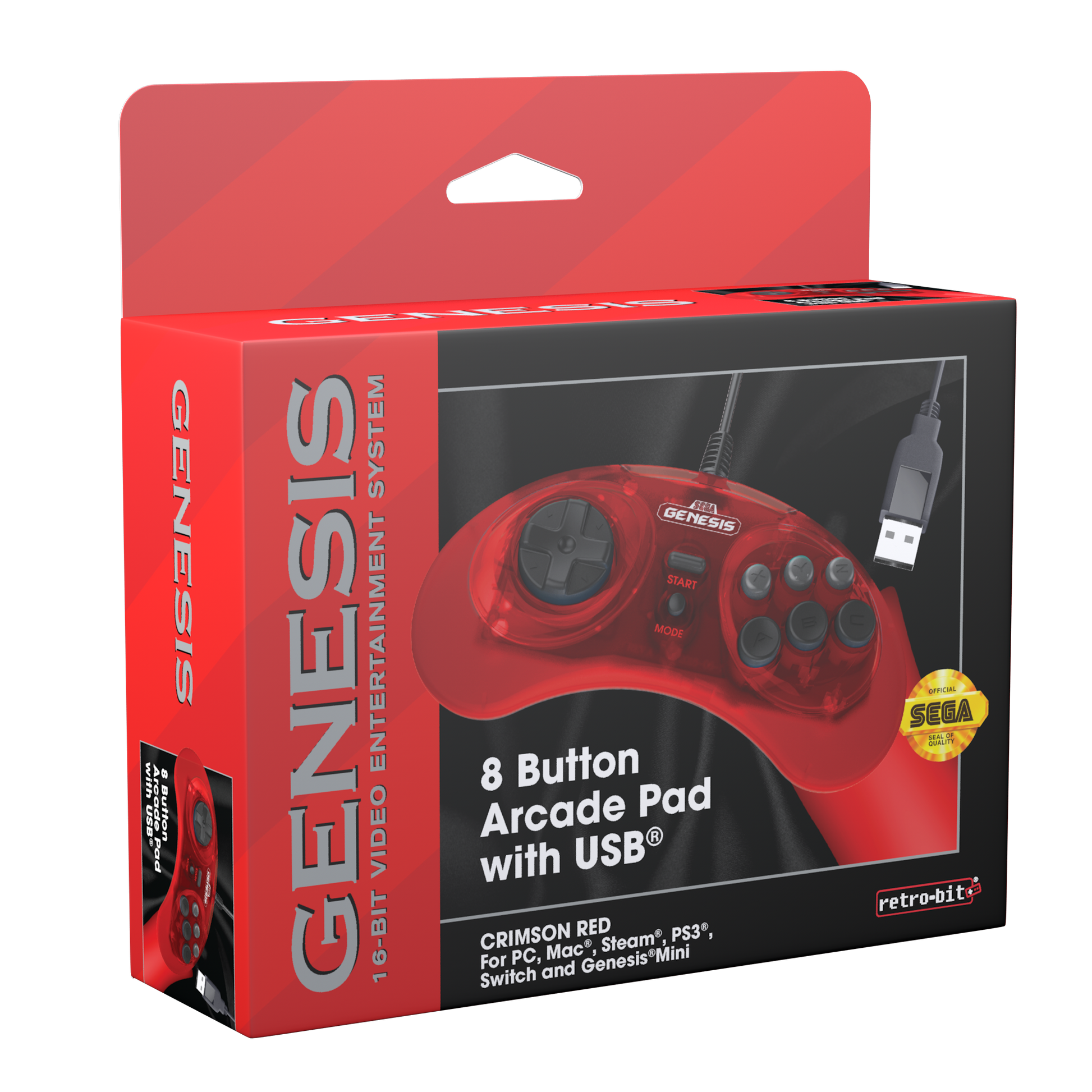 SEGA Genesis 8-Button USB Arcade Pad - Crimson Red - CastleMania Games