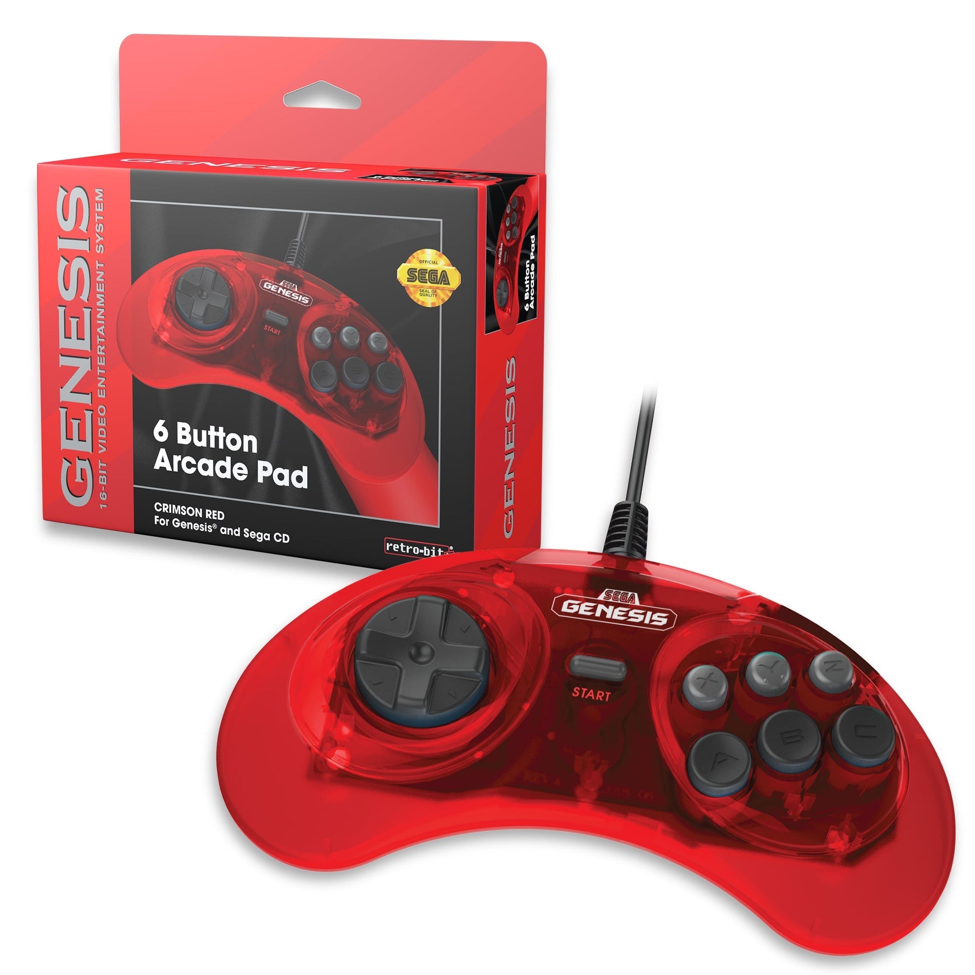 SEGA Genesis 6-Button Arcade Pad - Crimson Red - CastleMania Games