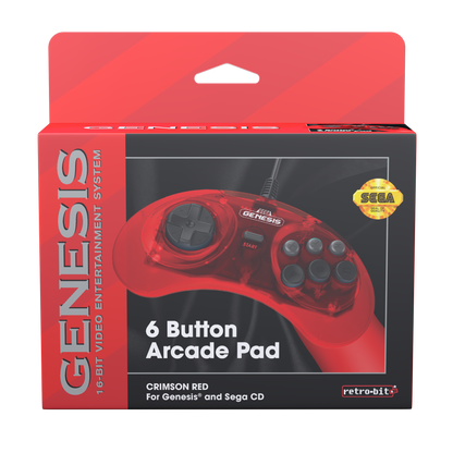 SEGA Genesis 6-Button Arcade Pad - Crimson Red - CastleMania Games