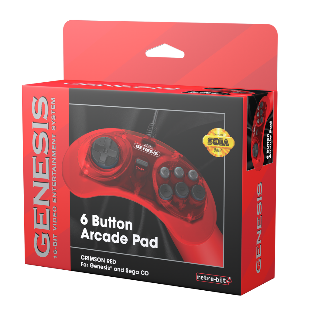 SEGA Genesis 6-Button Arcade Pad - Crimson Red - CastleMania Games