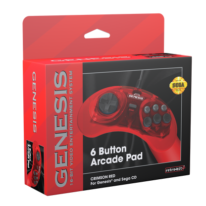 SEGA Genesis 6-Button Arcade Pad - Crimson Red - CastleMania Games