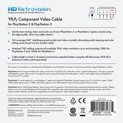 HD Retrovision PS2 PS3 Premium YPbPr Component Video Cable for A/V Cable – CastleMania Games