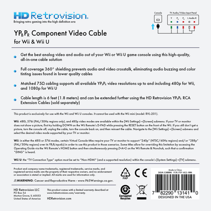 HD RETROVISION Wii YPbPr Component Cable for the Nintendo Wii/ Wii U for A/V Cable – CastleMania Games