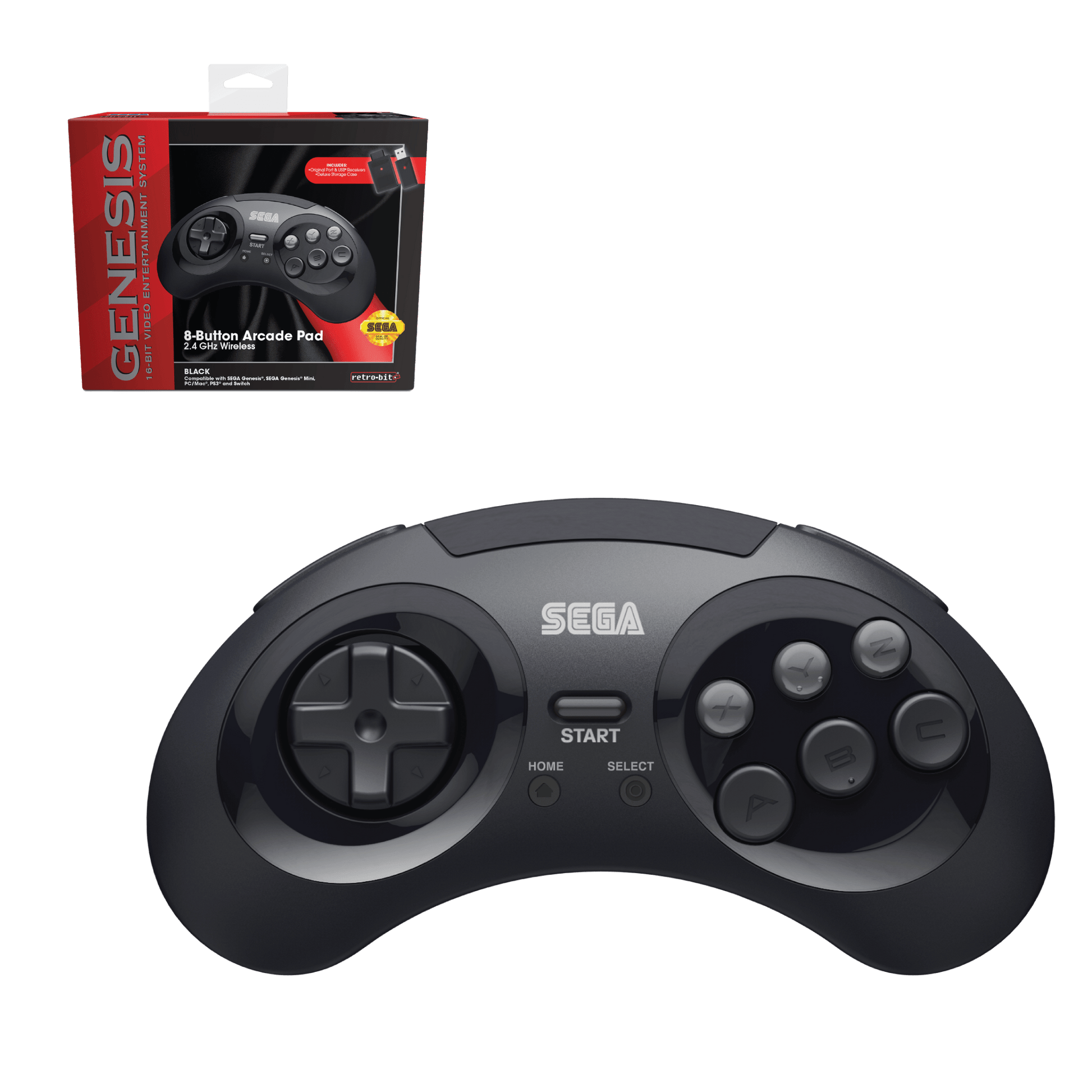 SEGA Genesis 8-Button Arcade Pad Black Wireless GHz