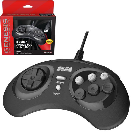 SEGA Genesis 8- Button Wired USB Control Pad - Black for Controller – CastleMania Games