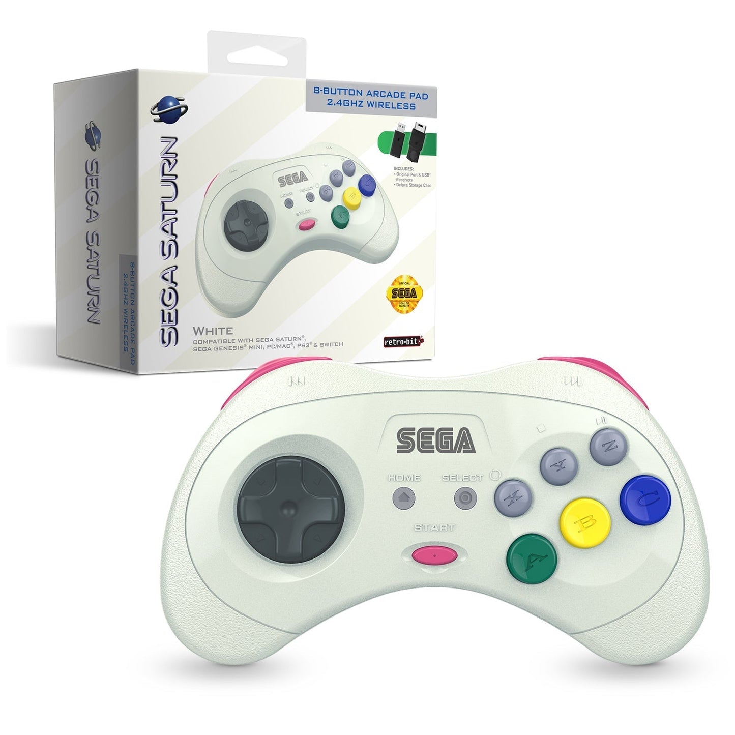 SEGA Saturn® 8 - Button Arcade Pad - 2.4 GHz Wireless - White for Controller – CastleMania Games